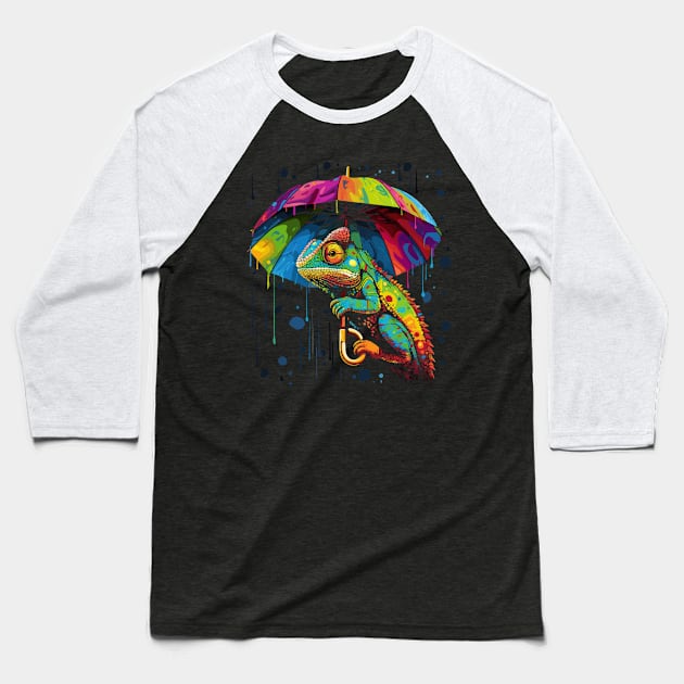 Chameleon Rainy Day With Umbrella Baseball T-Shirt by JH Mart